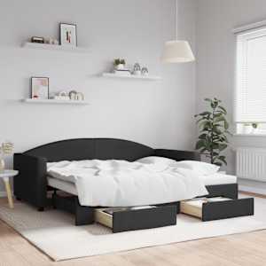 Válenda s přistýlkou a zásuvkami černá 90 x 190 cm textil - obrázek 1