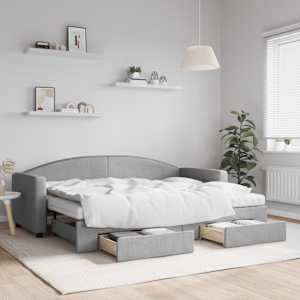 Válenda s přistýlkou a zásuvkami světle šedá 80 x 200 cm textil - obrázek 1