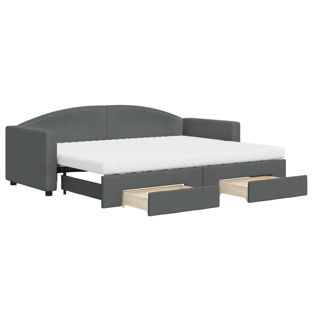 vidaXL Slaapbank onderschuifbed en lades 80x200 cm stof donkergrijs grijs, foto 3