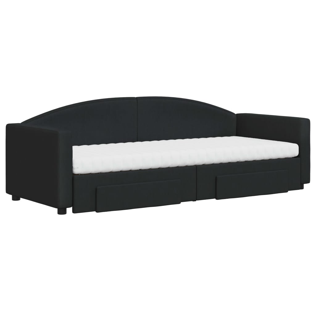 vidaXL Slaapbank met onderschuifbed en lades 80x200 cm stof zwart, foto 2