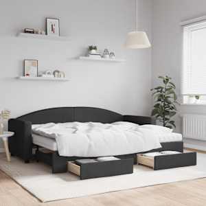 Válenda s přistýlkou a zásuvkami černá 80 x 200 cm textil - obrázek 1