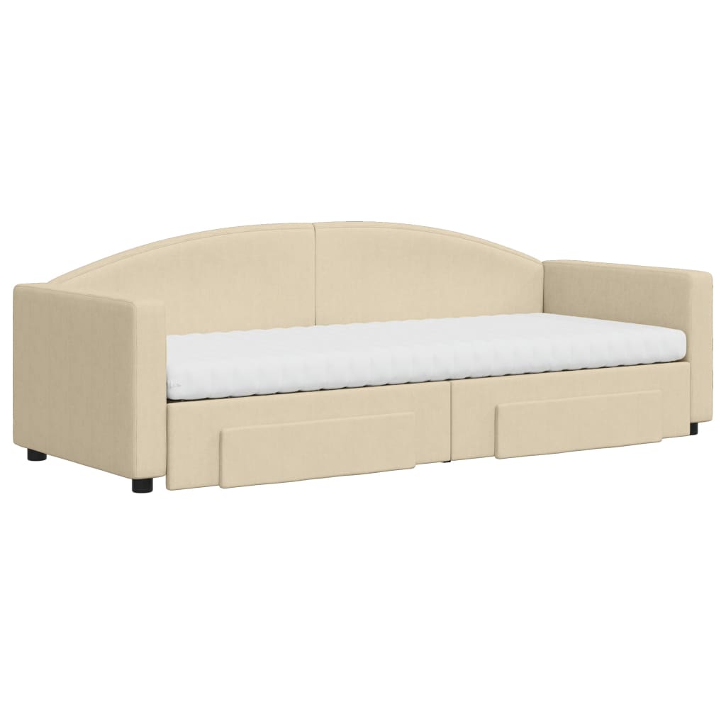 vidaXL Slaapbank met onderschuifbed en lades 80x200 cm stof crèmekleur, foto 2