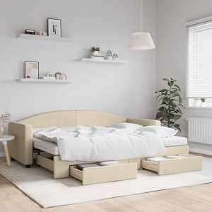 Válenda s přistýlkou a zásuvkami krémová 80 x 200 cm textil - obrázek 1