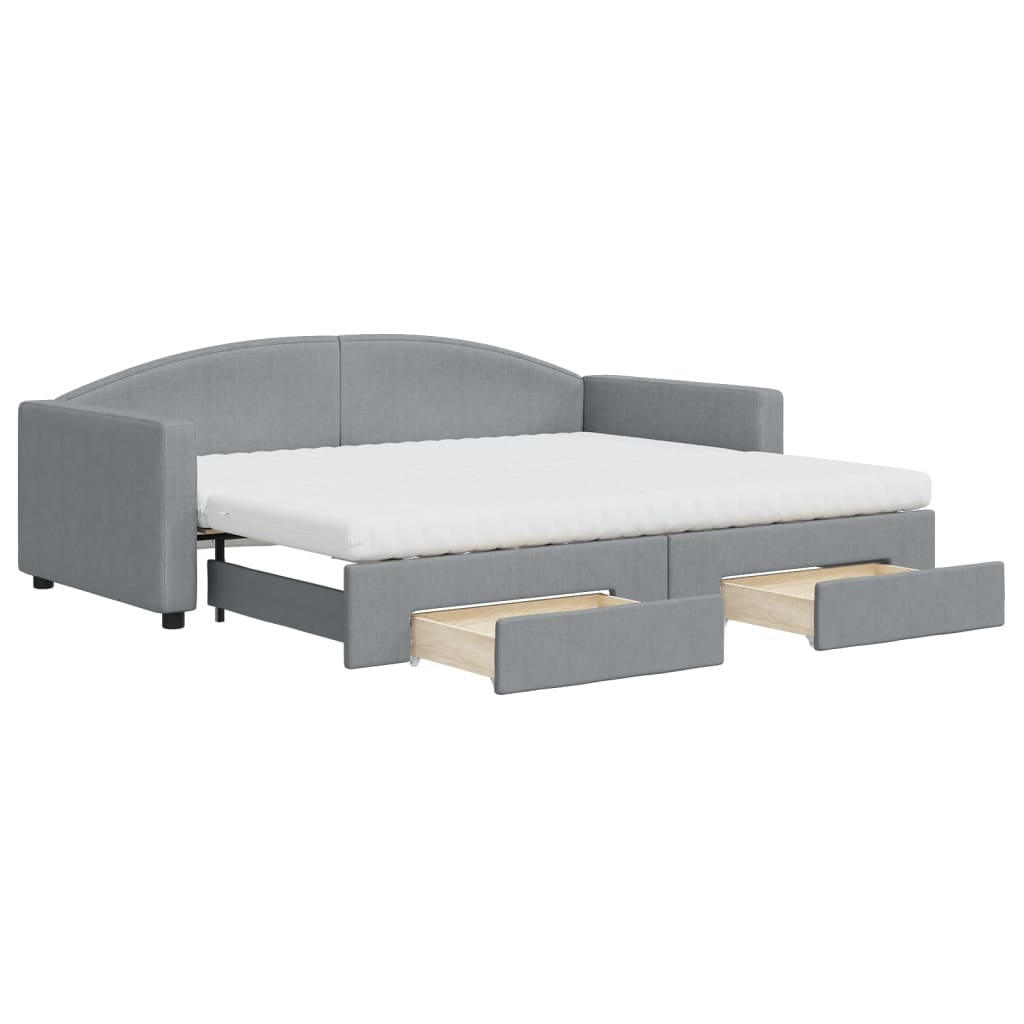 vidaXL Slaapbank met onderschuifbed en lades 90x200 cm stof lichtgrijs grijs, foto 3