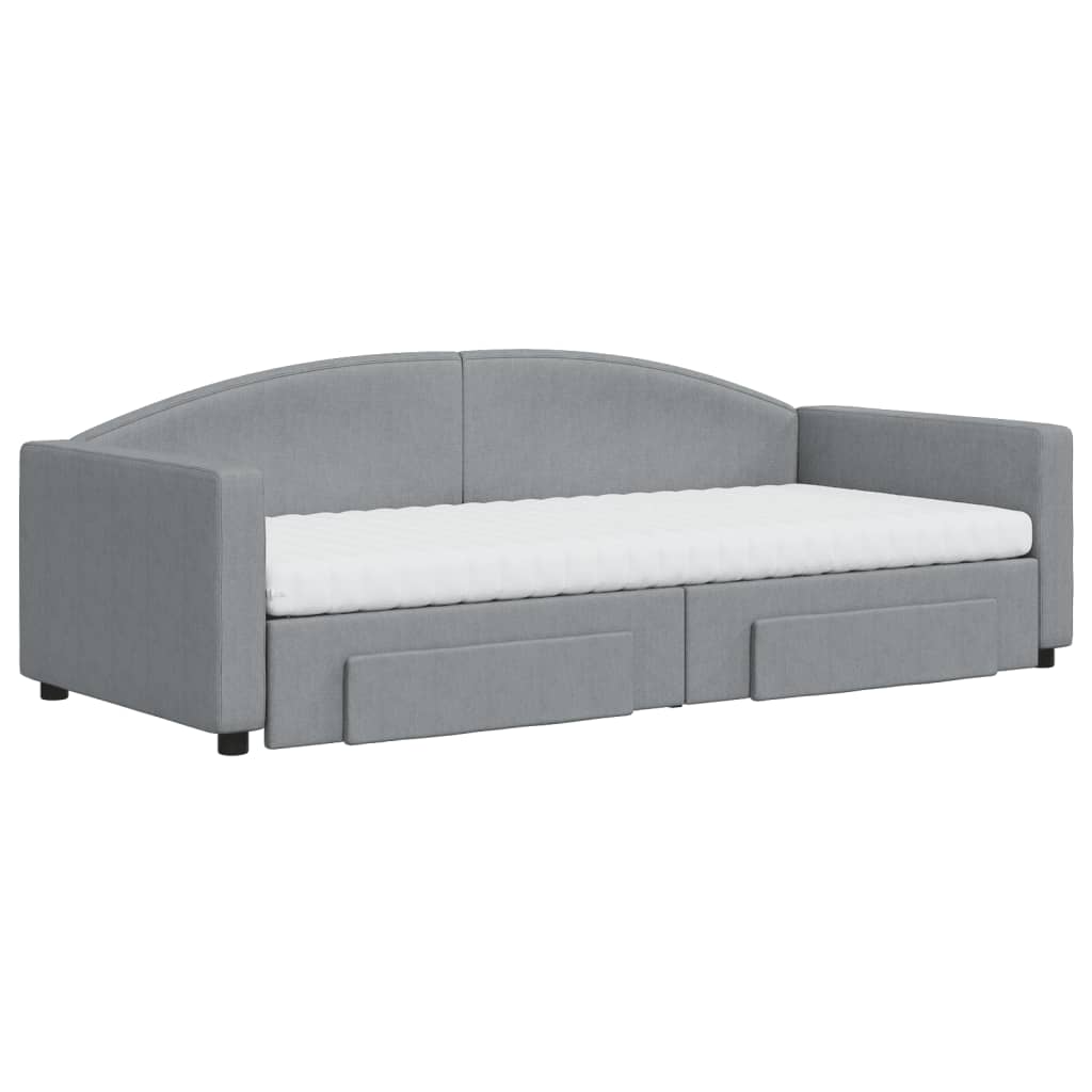 vidaXL Slaapbank met onderschuifbed en lades 90x200 cm stof lichtgrijs grijs, foto 2