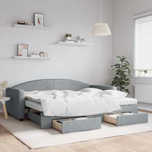 Válenda s přistýlkou a zásuvkami světle šedá 90 x 200 cm textil - obrázek 1