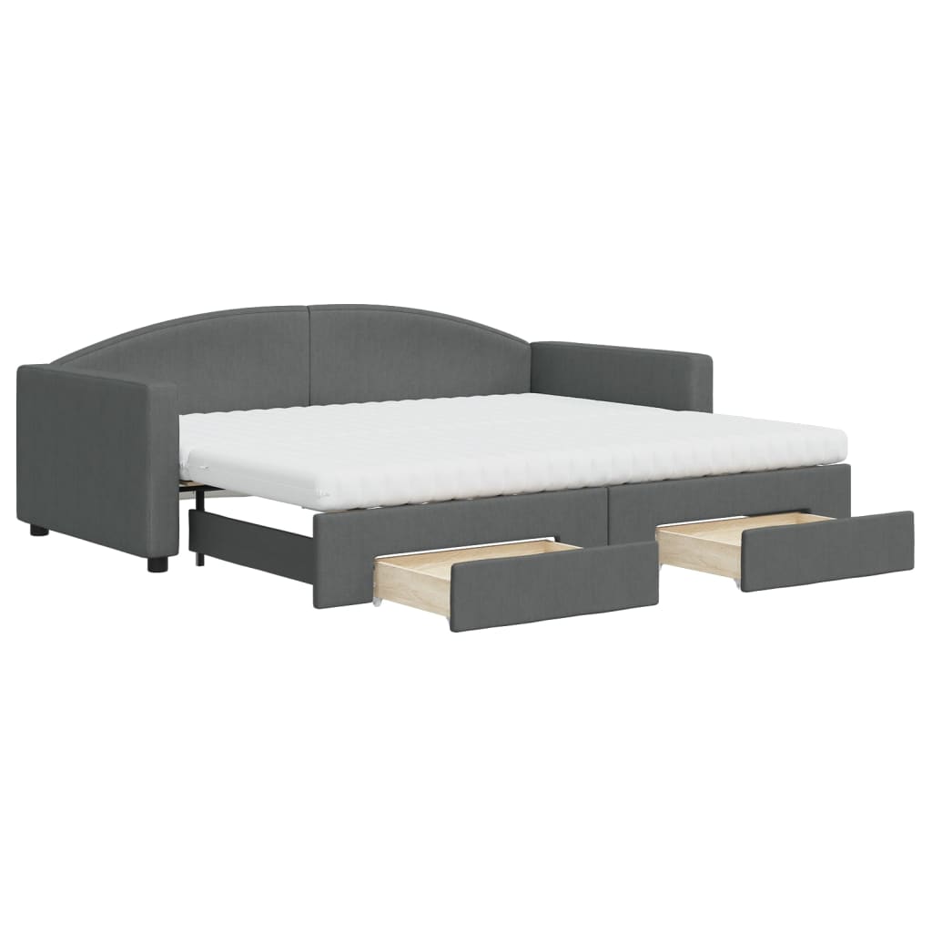 vidaXL Slaapbank onderschuifbed en lades 90x200 cm stof donkergrijs grijs, foto 3