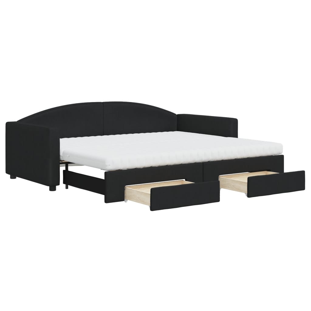 vidaXL Slaapbank met onderschuifbed en lades 90x200 cm stof zwart, foto 3