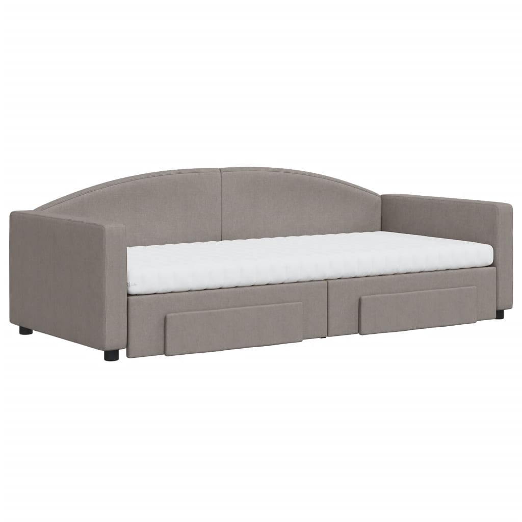 vidaXL Slaapbank met onderschuifbed en lades 90x200 cm stof taupe, foto 2
