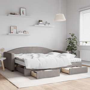 Válenda s přistýlkou a zásuvkami taupe 90 x 200 cm textil - obrázek 1