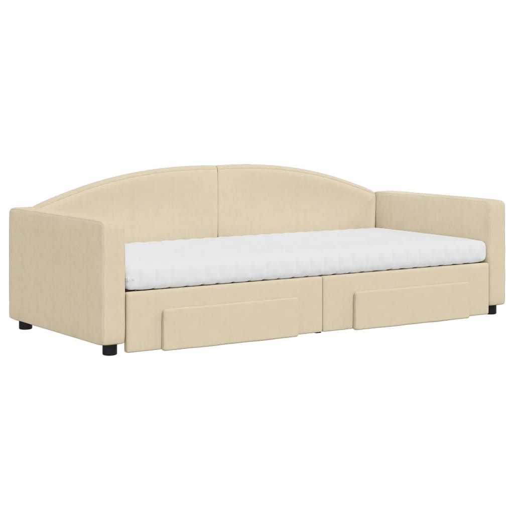 vidaXL Slaapbank met onderschuifbed en lades 90x200 cm stof crèmekleur, foto 2