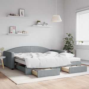 Válenda s přistýlkou a zásuvkami světle šedá 100x200 cm textil - obrázek 1