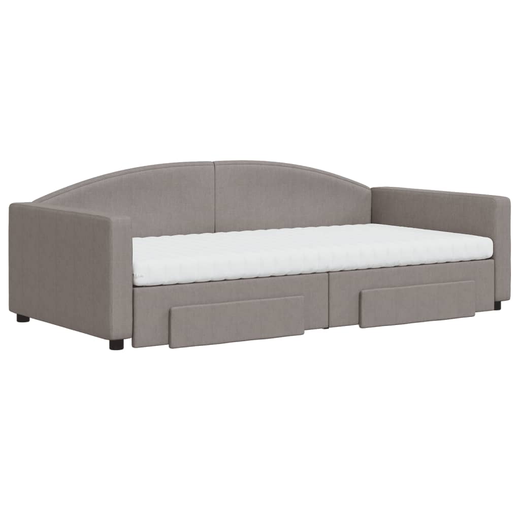 vidaXL Slaapbank met onderschuifbed en lades 100x200 cm stof taupe, foto 2