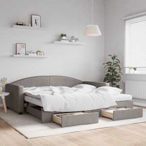 Izvlečna dnevna postelja s predali taupe 100x200 cm blago