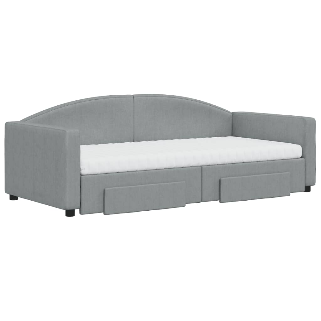vidaXL Slaapbank met onderschuifbed en lades 90x190 cm stof lichtgrijs grijs, foto 2