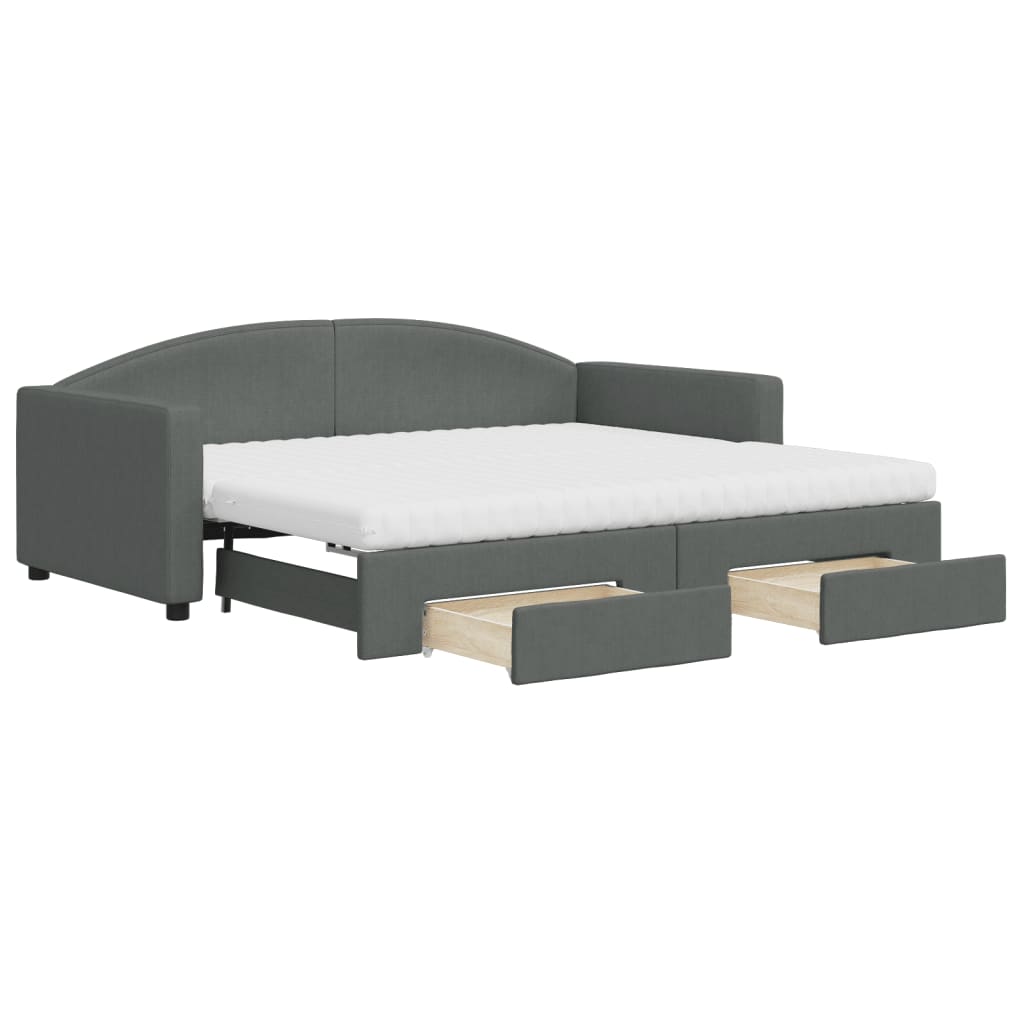 vidaXL Slaapbank onderschuifbed en lades 90x190 cm stof donkergrijs grijs, foto 3