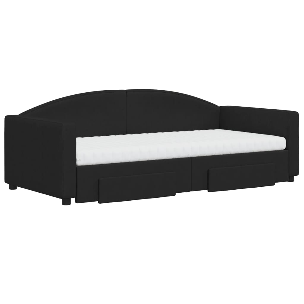 vidaXL Slaapbank met onderschuifbed en lades 90x190 cm stof zwart afbeelding