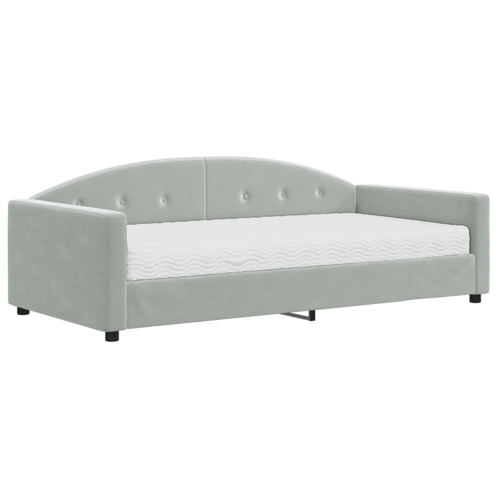 vidaXL Slaapbank met matras 100x200 cm fluweel lichtgrijs grijs, foto 3