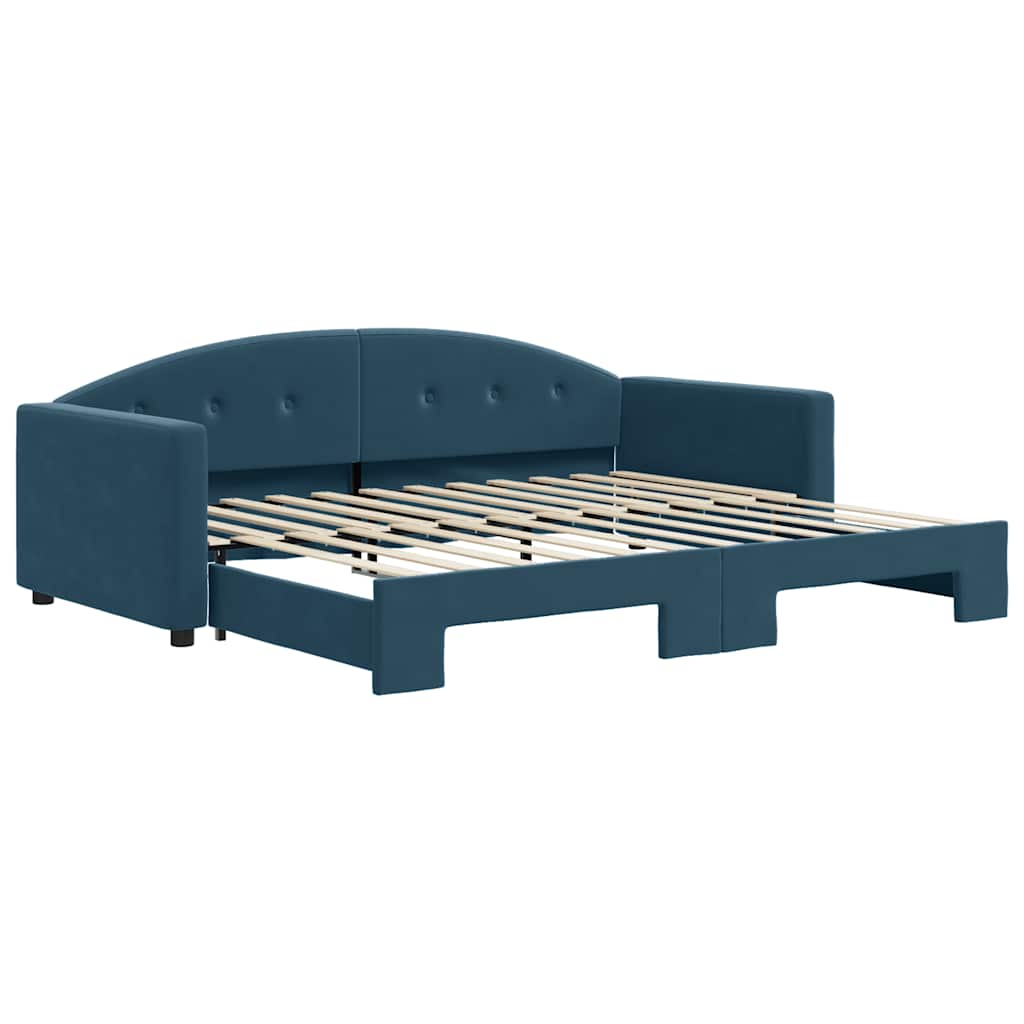 vidaXL Slaapbank met onderschuifbed 90x200 cm fluweel blauw, foto 3