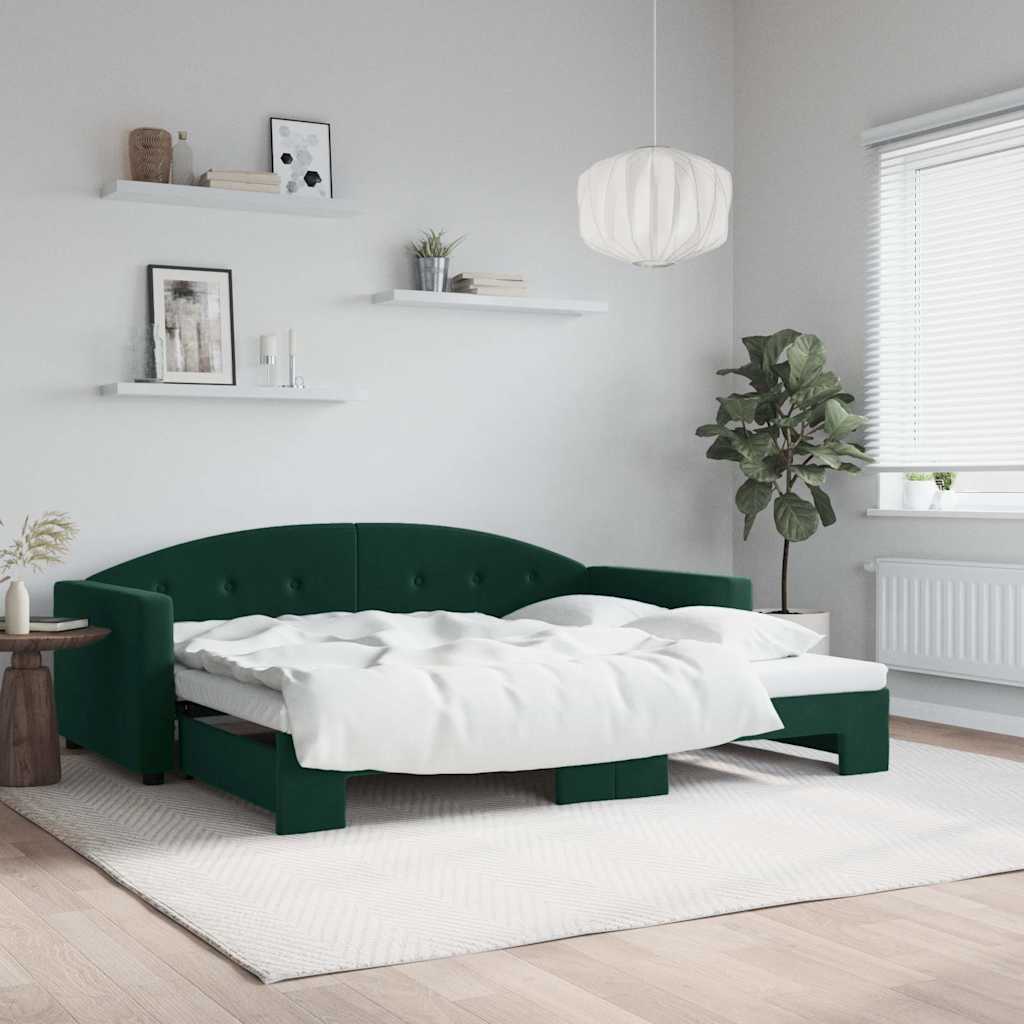 vidaXL daybed med udtræk 90x200 cm velour mørkegrøn