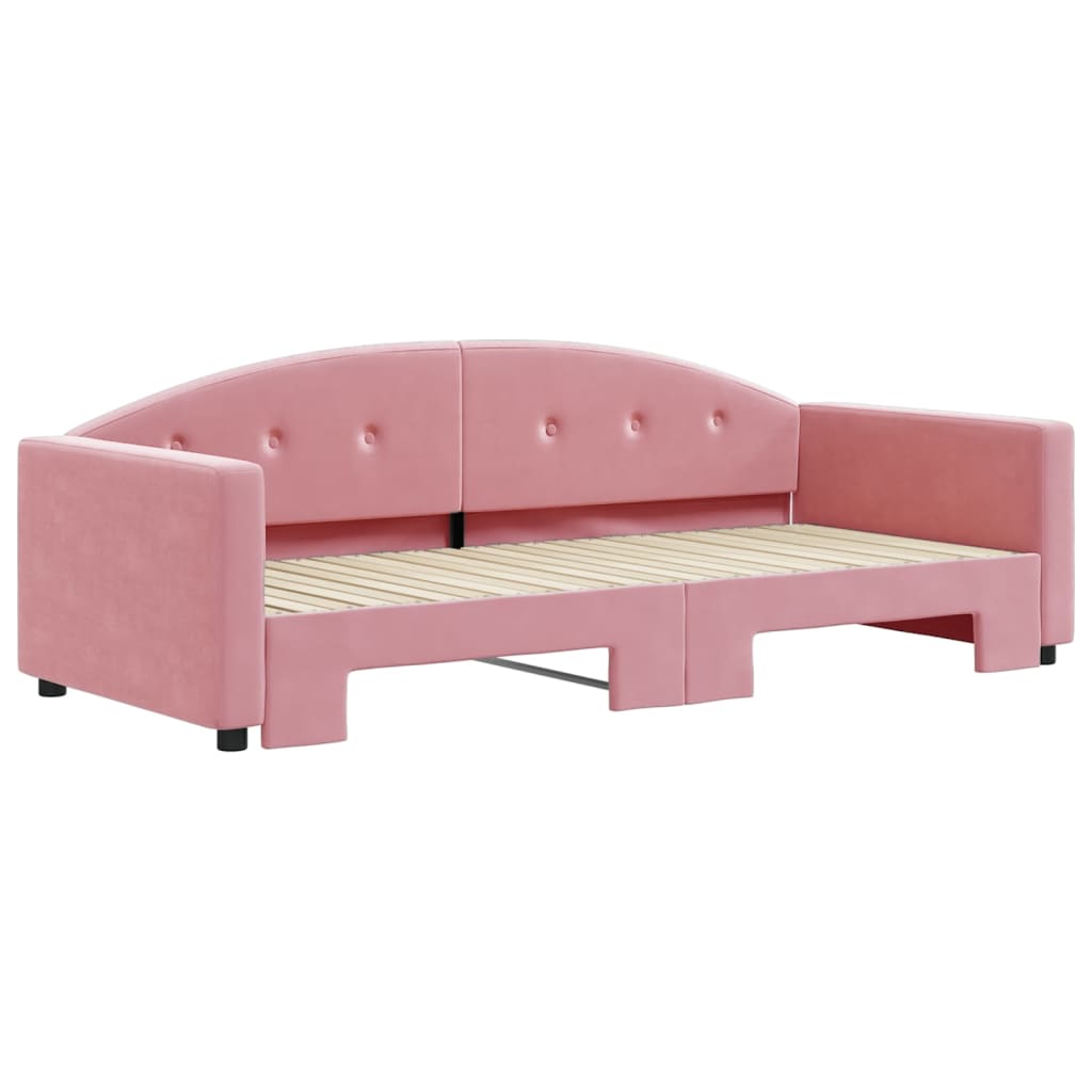 vidaXL Slaapbank met onderschuifbed 90x200 cm fluweel roze, foto 2