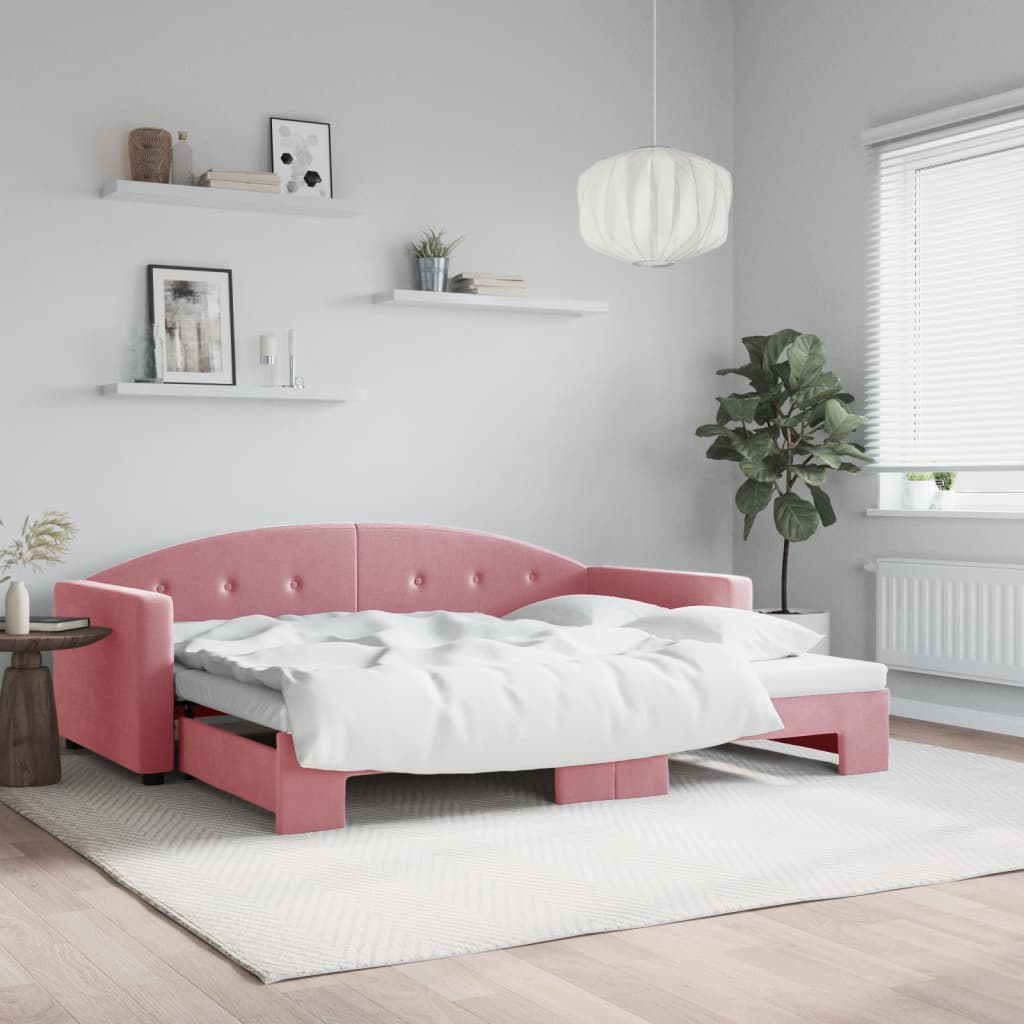 vidaXL Tagesbett Ausziehbar Rosa 90x200 cm Samt