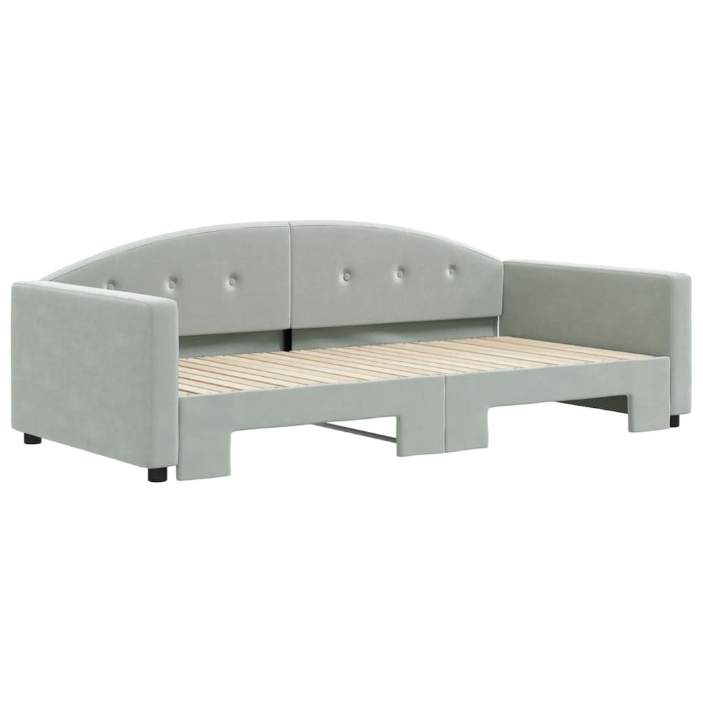 vidaXL Slaapbank met onderschuifbed 100x200 cm fluweel lichtgrijs afbeelding