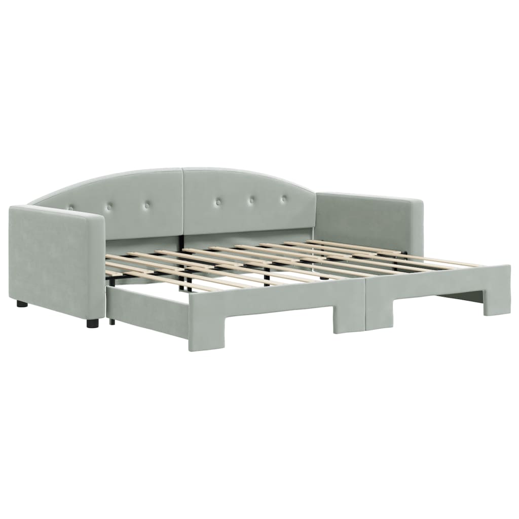 vidaXL Slaapbank met onderschuifbed 90x190 cm fluweel lichtgrijs grijs, foto 3