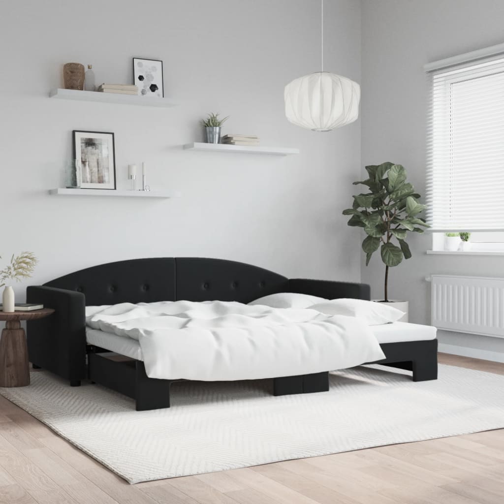 vidaXL Tagesbett Ausziehbar Schwarz 90x190 cm Samt