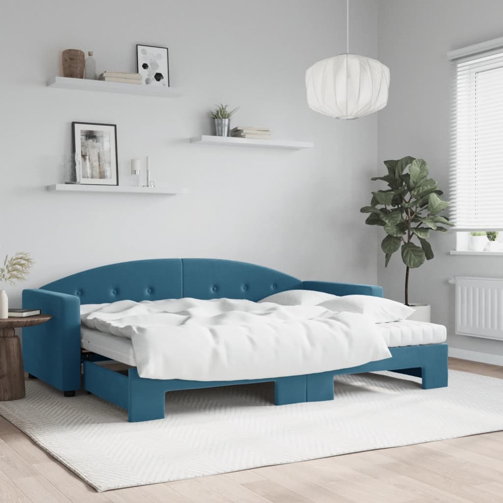 vidaXL Tagesbett Ausziehbar mit Matratzen Blau 80x200 cm Samt