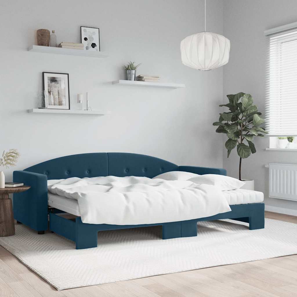 vidaXL Tagesbett Ausziehbar mit Matratzen Blau 80x200 cm Samt