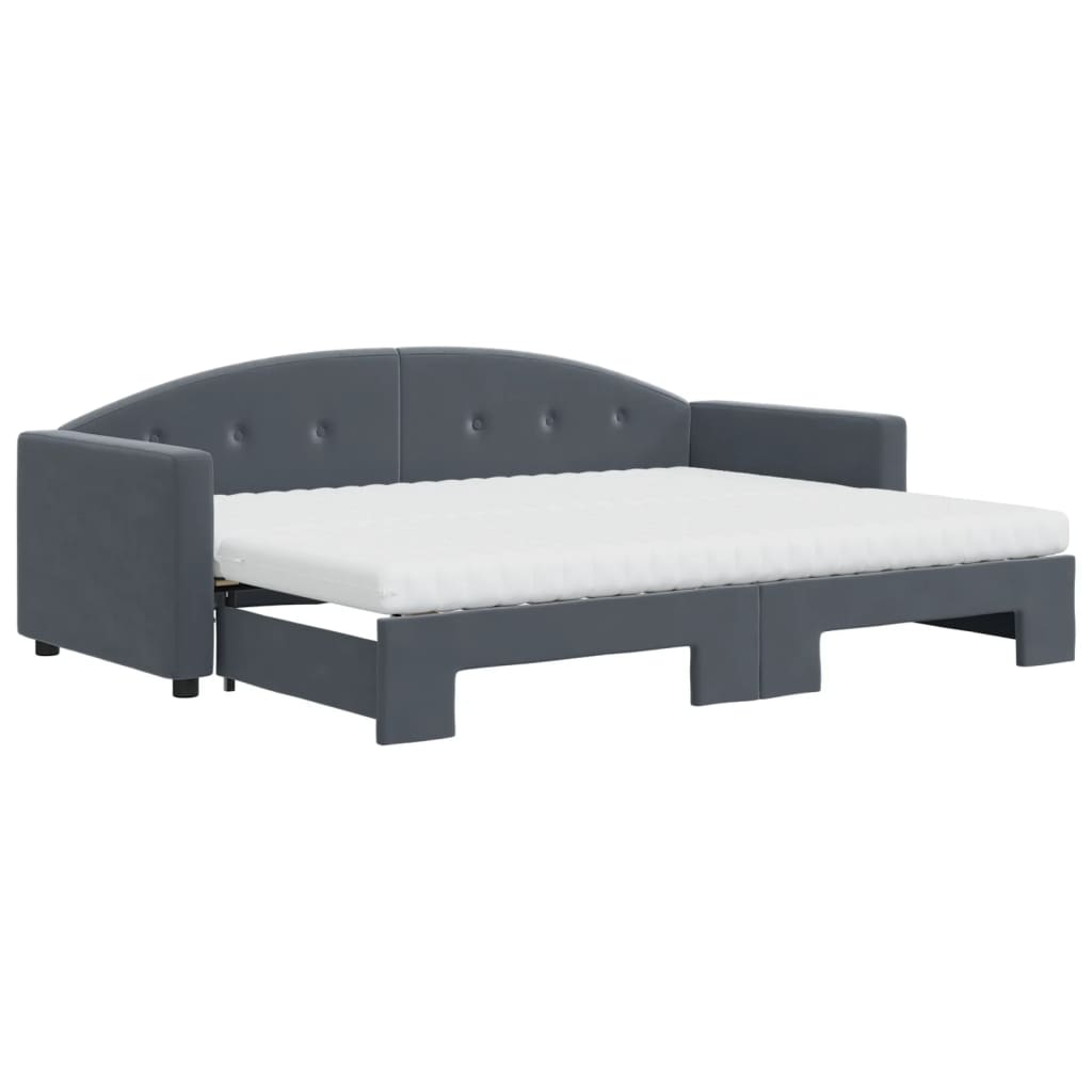 vidaXL Slaapbank onderschuifbed matrassen 80x200cm fluweel donkergrijs grijs, foto 3