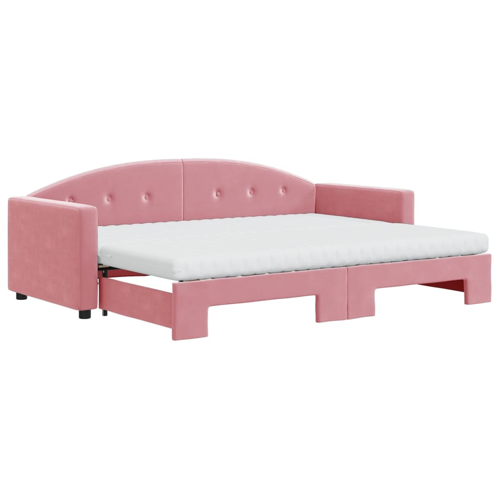 vidaXL Slaapbank onderschuifbed en matrassen 80x200 cm fluweel roze, foto 3