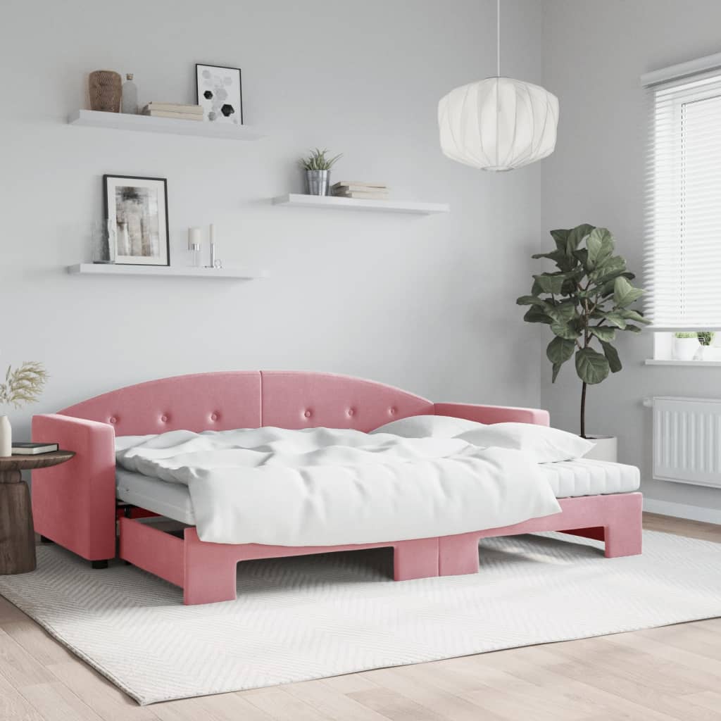 vidaXL daybed med udtræk og madras 80x200 cm velour lyserød