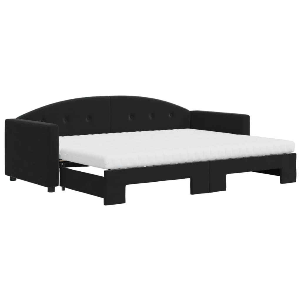 vidaXL Slaapbank onderschuifbed en matrassen 80x200 cm fluweel zwart, foto 3