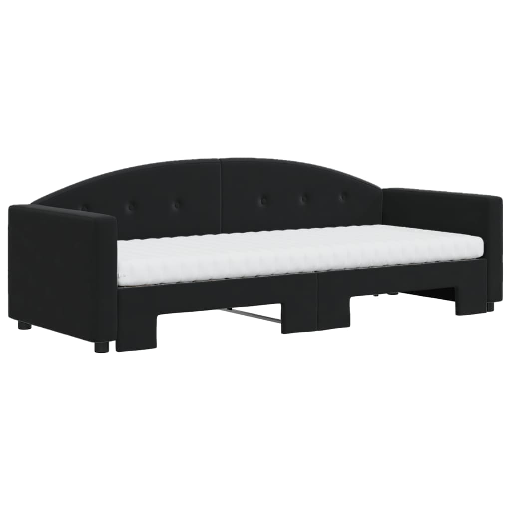vidaXL Slaapbank onderschuifbed en matrassen 80x200 cm fluweel zwart afbeelding