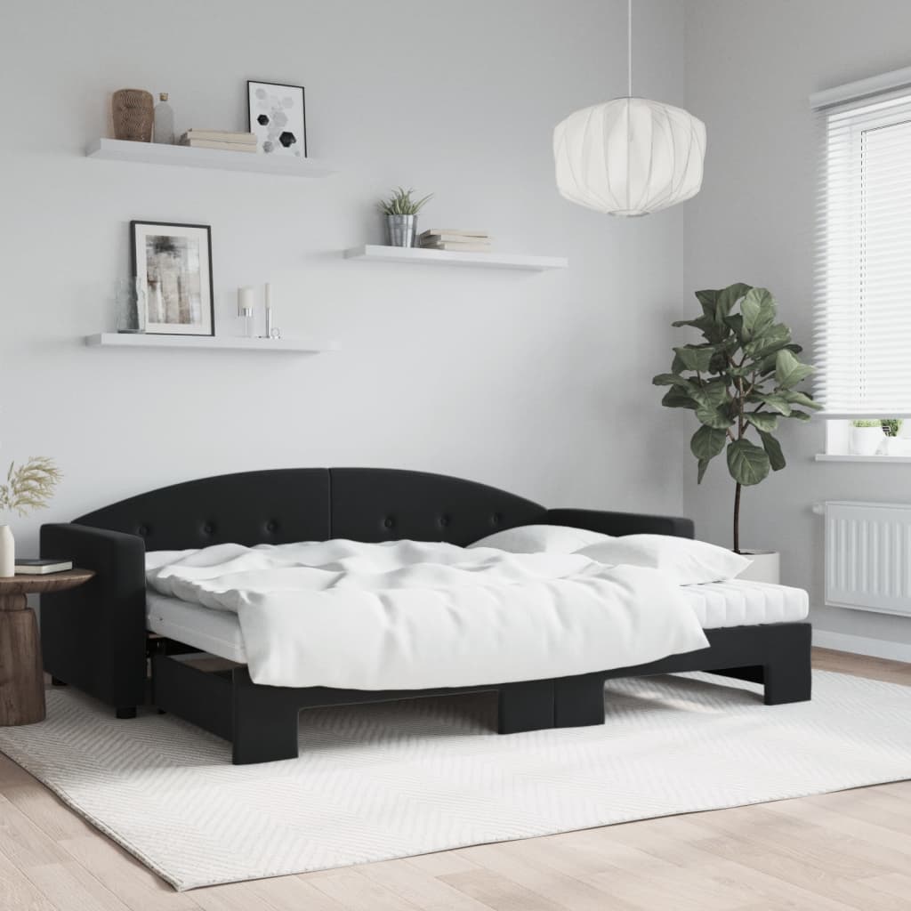 vidaXL Tagesbett Ausziehbar mit Matratzen Schwarz 80x200 cm Samt