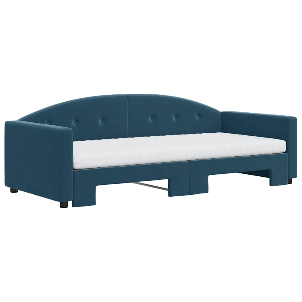 vidaXL Slaapbank onderschuifbed en matrassen 90x200 cm fluweel blauw, foto 2