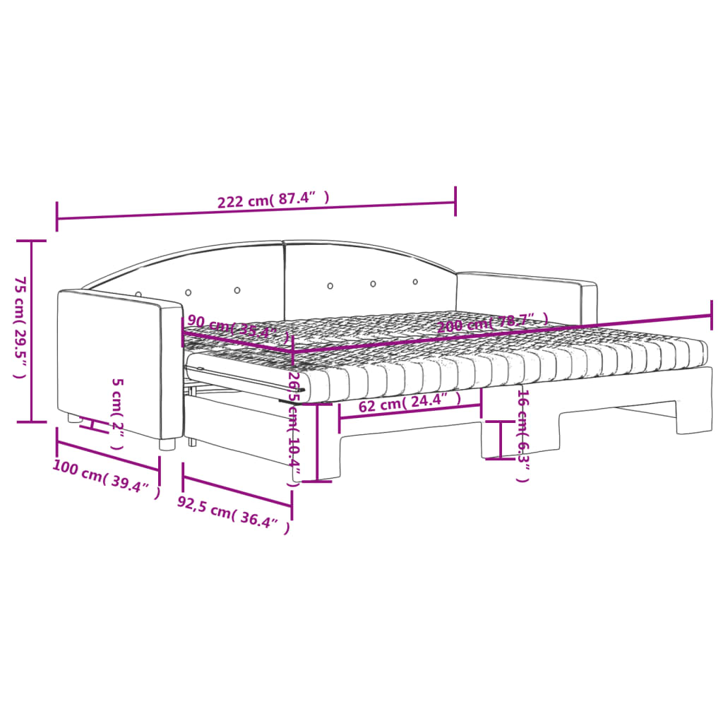 Sofa rozsuwana z materacami, jasnoszara, 90x200 cm, aksamit