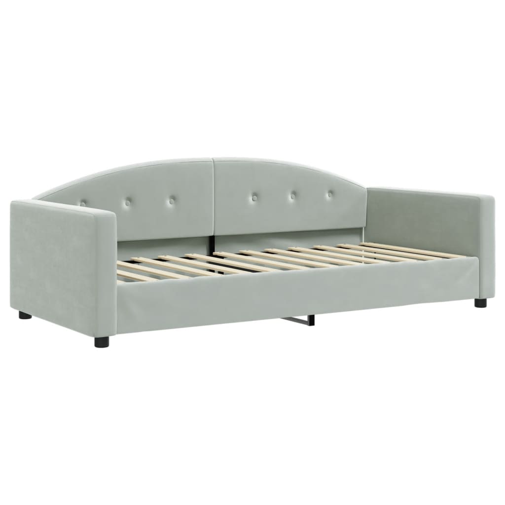 vidaXL Slaapbank onderschuifbed matrassen 90x200 cm fluweel lichtgrijs grijs, foto 4