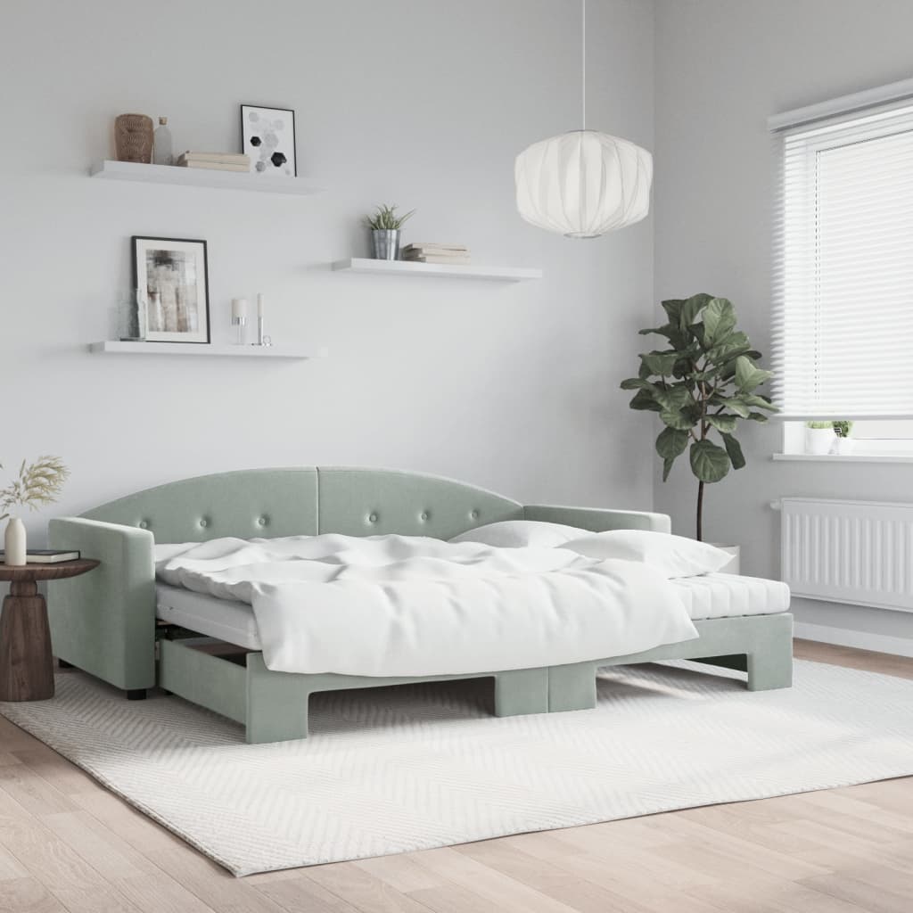 vidaXL daybed med udtræk og madras 90x200 cm velour lysegrå