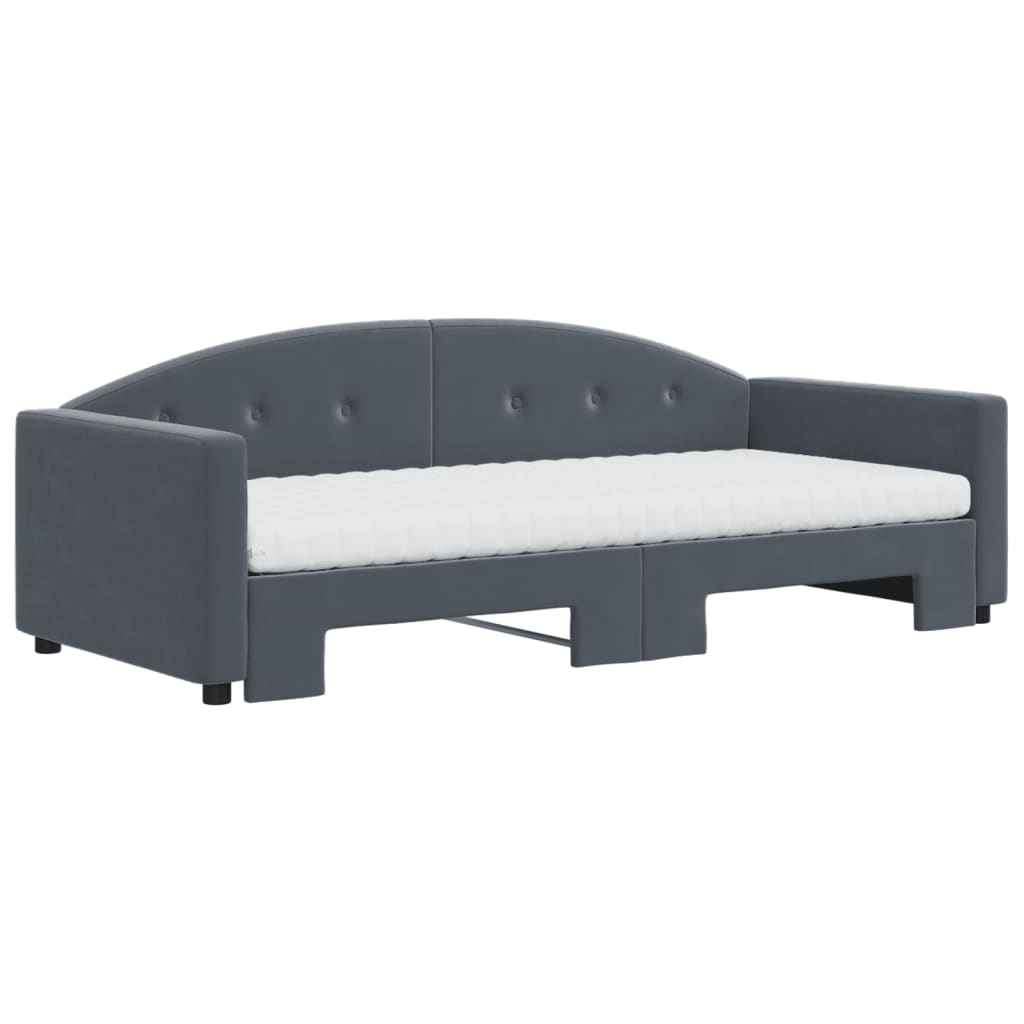 vidaXL Slaapbank onderschuifbed matrassen 90x200cm fluweel donkergrijs afbeelding