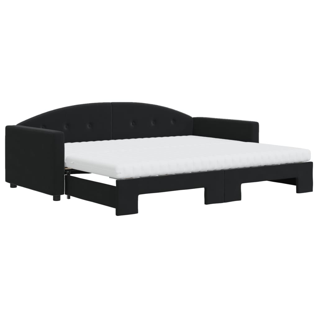 vidaXL Slaapbank onderschuifbed en matrassen 90x200 cm fluweel zwart, foto 3