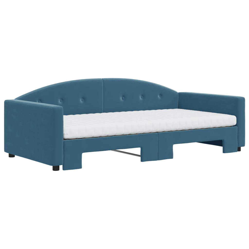 vidaXL Slaapbank onderschuifbed en matrassen 100x200 cm fluweel blauw afbeelding