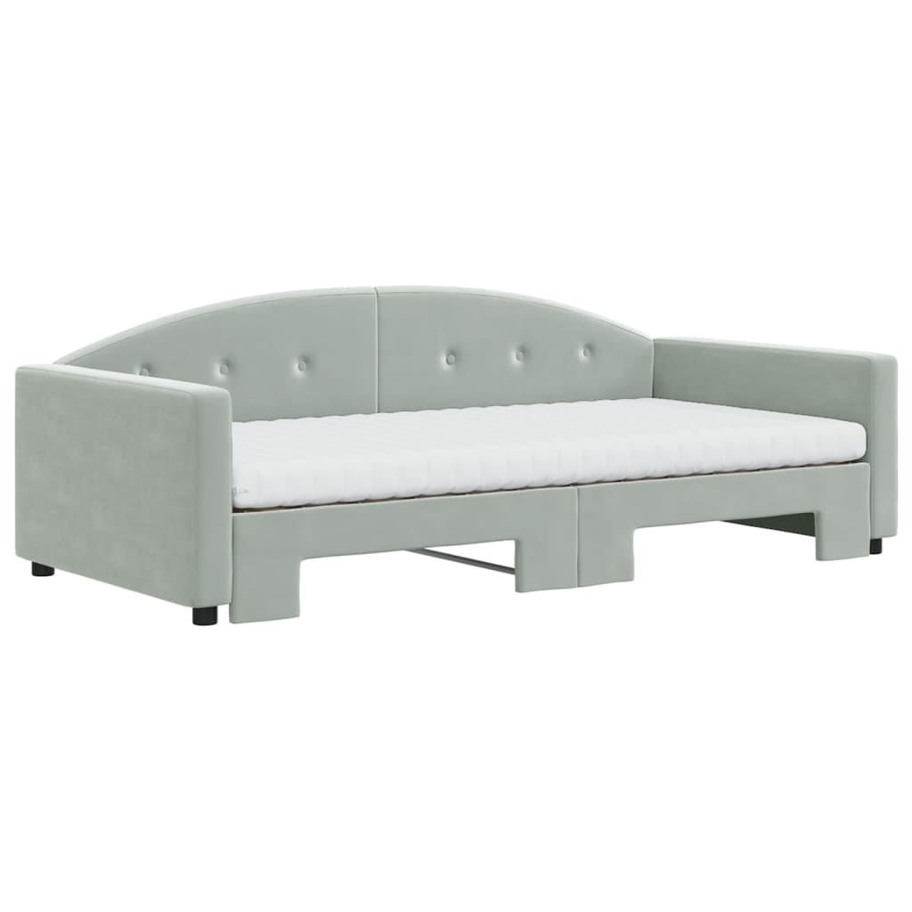 vidaXL Slaapbank onderschuifbed matrassen 100x200cm fluweel lichtgrijs afbeelding