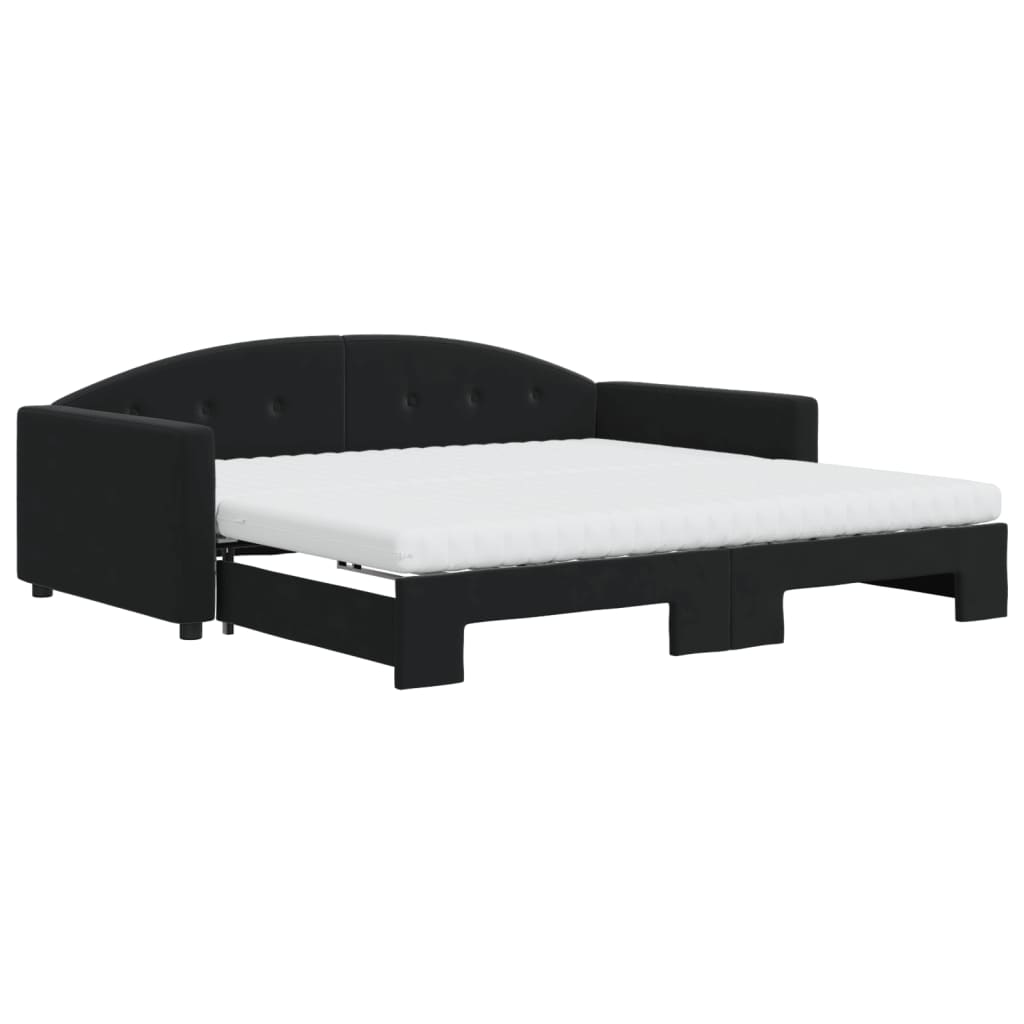 vidaXL Slaapbank onderschuifbed en matrassen 100x200 cm fluweel zwart, foto 3