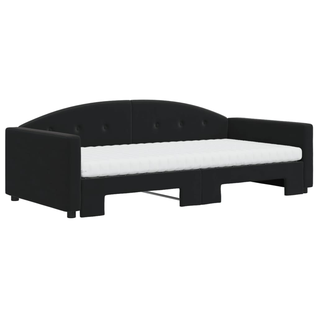 vidaXL Slaapbank onderschuifbed en matrassen 100x200 cm fluweel zwart afbeelding