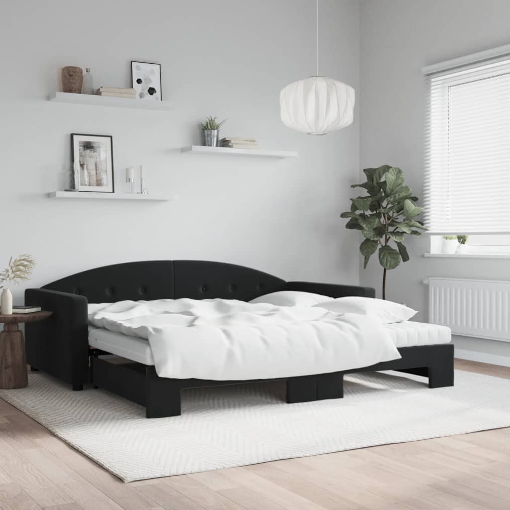 vidaXL daybed med udtræk og madras 100x200 cm velour sort