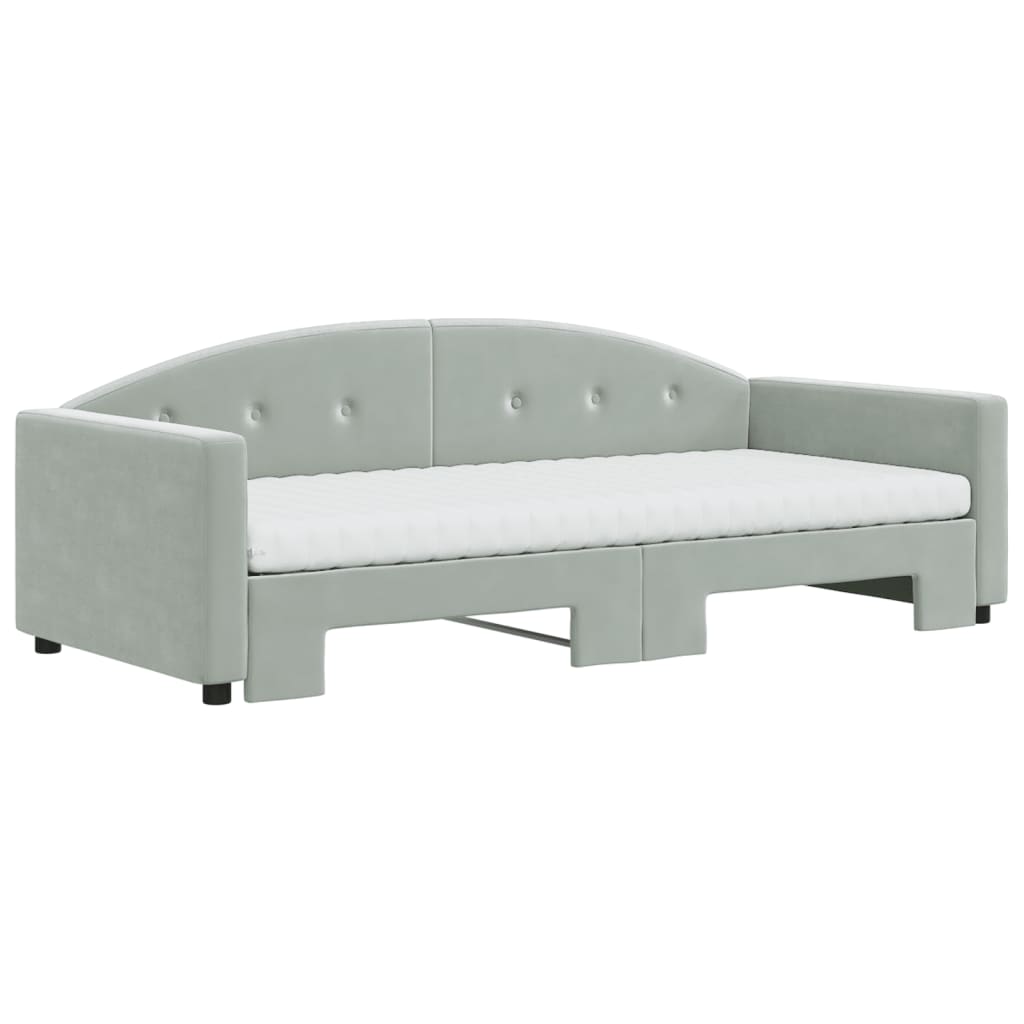 vidaXL Slaapbank onderschuifbed matrassen 100x200cm fluweel lichtgrijs afbeelding