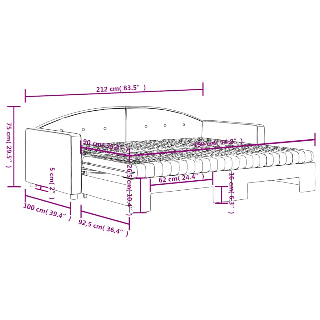 Sofa rozsuwana z materacami, ciemnoszara, 90x190 cm, aksamit